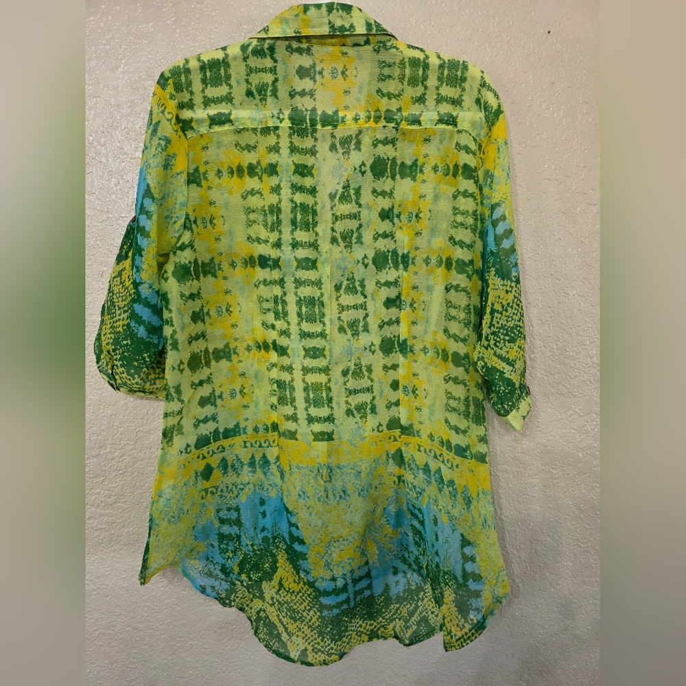 Shoreline Vibrant Green and Yellow Patterned Blouse - Picture 8 of 8